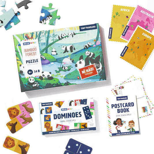 Animal Lovers Book & Toy Bundle: Postcard Activity Set, Dominoes & Puzzle