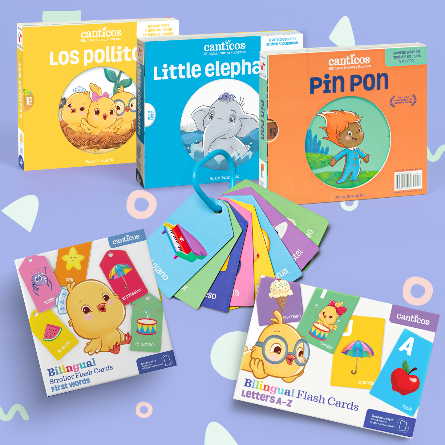 El Paquetito para Bebés Bilingües: Nursery Rhyme Books, Stroller Cards & Flash Cards