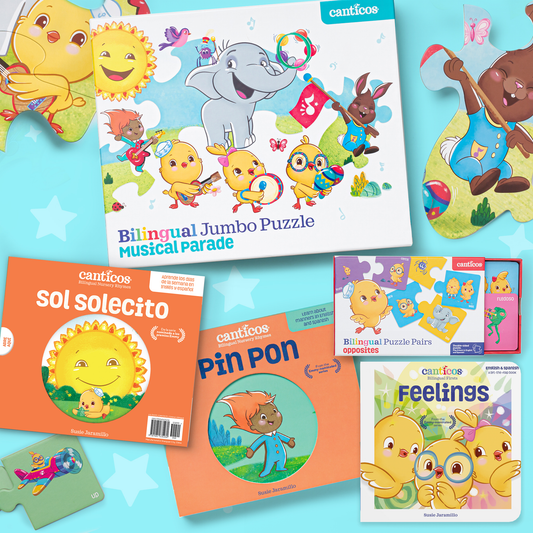 Canticos Sunshine Box: Musical Floor Puzzle, Opposites Puzzle Pairs & Bilingual Books