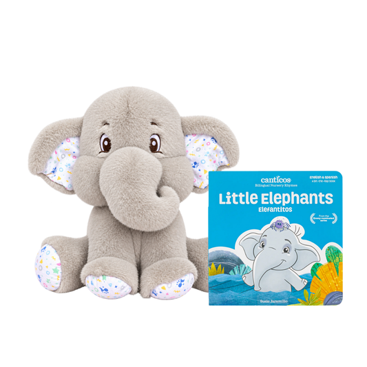 PRE-SALE: Benji Plush + Little Elephants / Elefantitos Bilingual Board Book Bundle