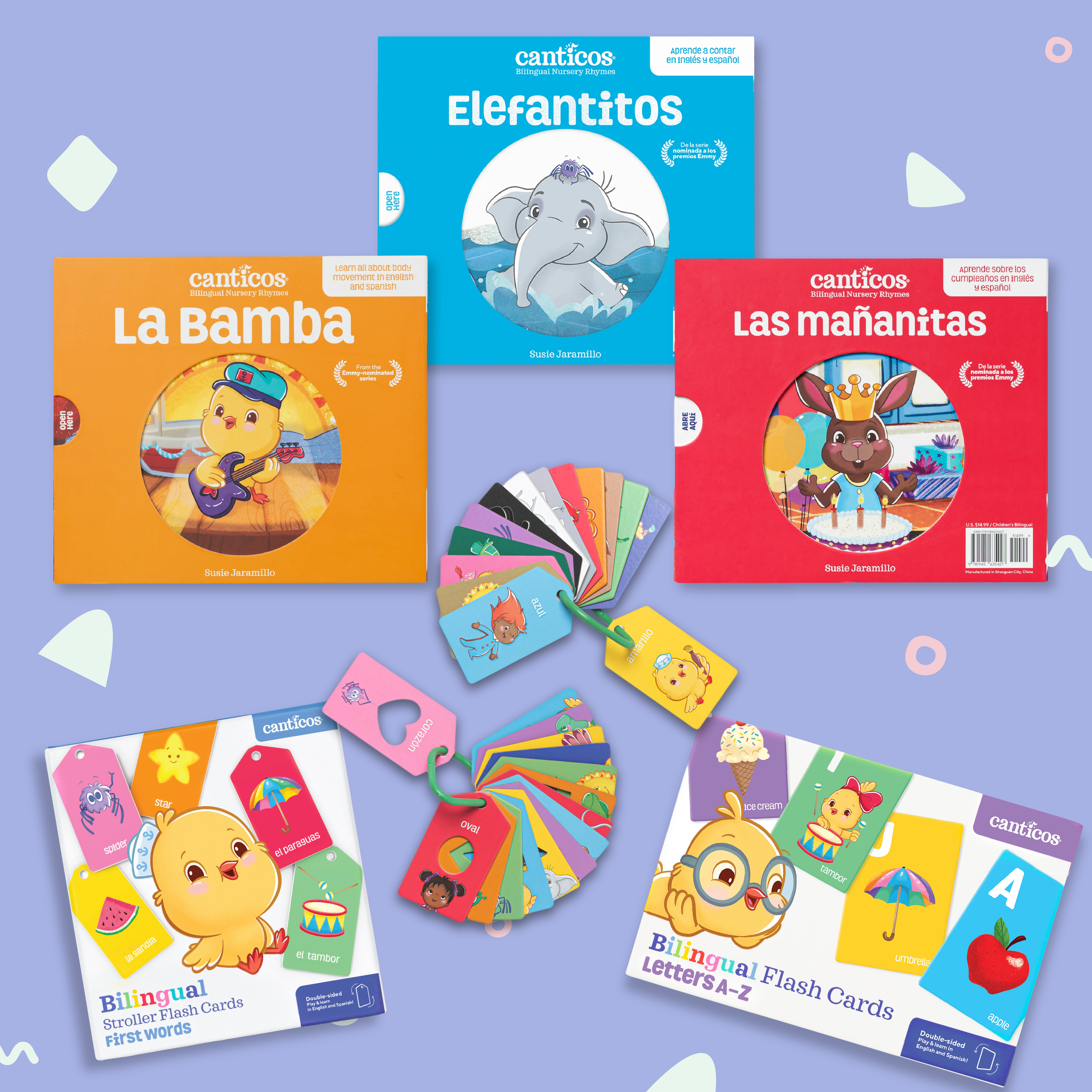 El Paquetito para Bebés Bilingües: Nursery Rhyme Books, Stroller Cards & Flash Cards