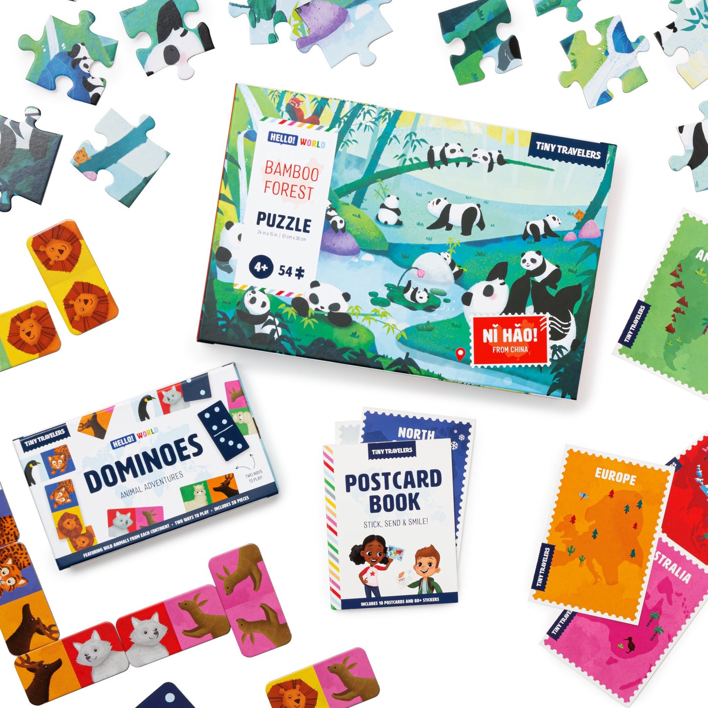 Animal Lovers Book & Toy Bundle: Postcard Activity Set, Dominoes & Puzzle