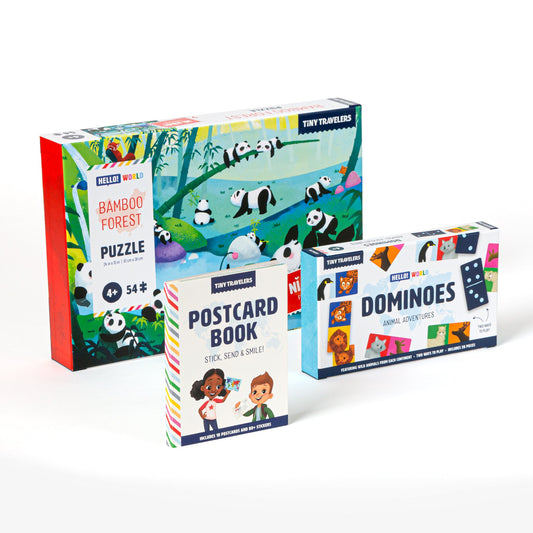 Animal Lovers Book & Toy Bundle: Postcard Activity Set, Dominoes & Puzzle