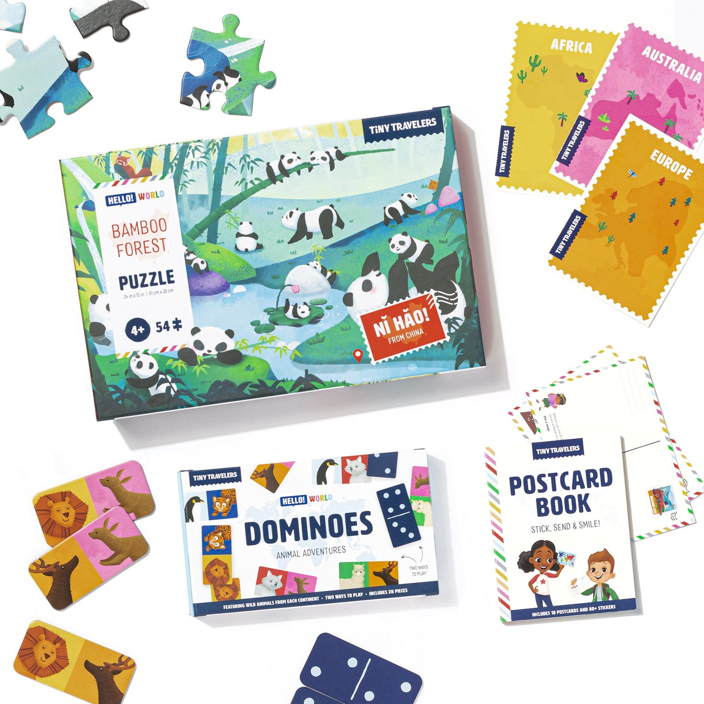 Animal Lovers Book & Toy Bundle: Postcard Activity Set, Dominoes & Puzzle