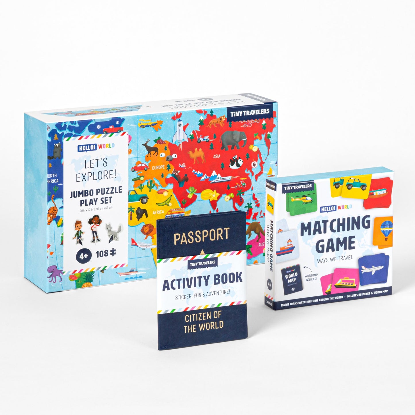 Transportation Expert Gift Bundle: Jumbo Puzzle Play Set, Matching Game & Passport Activity Book